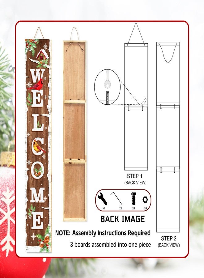 ARTDMT Winter Snow Welcome Porch Sign Decor Birch Tree with Cardinals Wooden Hanging Sign Standing Decorative Signs Plaques for Front Farmhouse Outdoor Indoor Welcome Sign Wall Xmas Winter Decor 47.2"H - Image 5